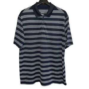 Nike Golf Shirt Mens L Navy White Striped‎ Tour Performance Dri Fit Polo